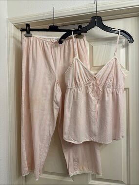 Victoria’s Secret Women's Pink Stripe Cotton Pajama Set - Tank & Pants Medium